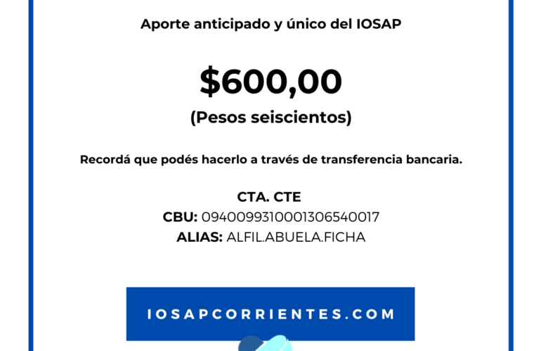 El valor del aporte Iosap será de $600 a partir de abril